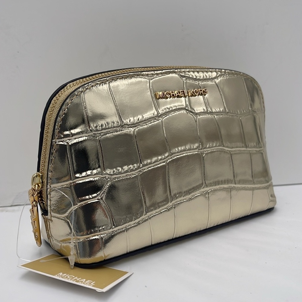 Michael Kors Empire Small Metallic Crocodile Embossed Leather Travel Pouch NWT